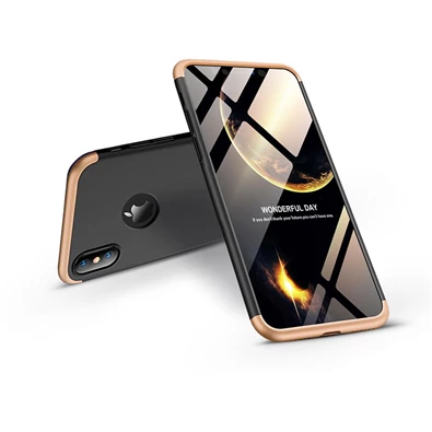 GKK GK0261 Apple iPhone XS Max hátlap - GKK 360 Full Protection 3in1 - Logo - fekete/arany