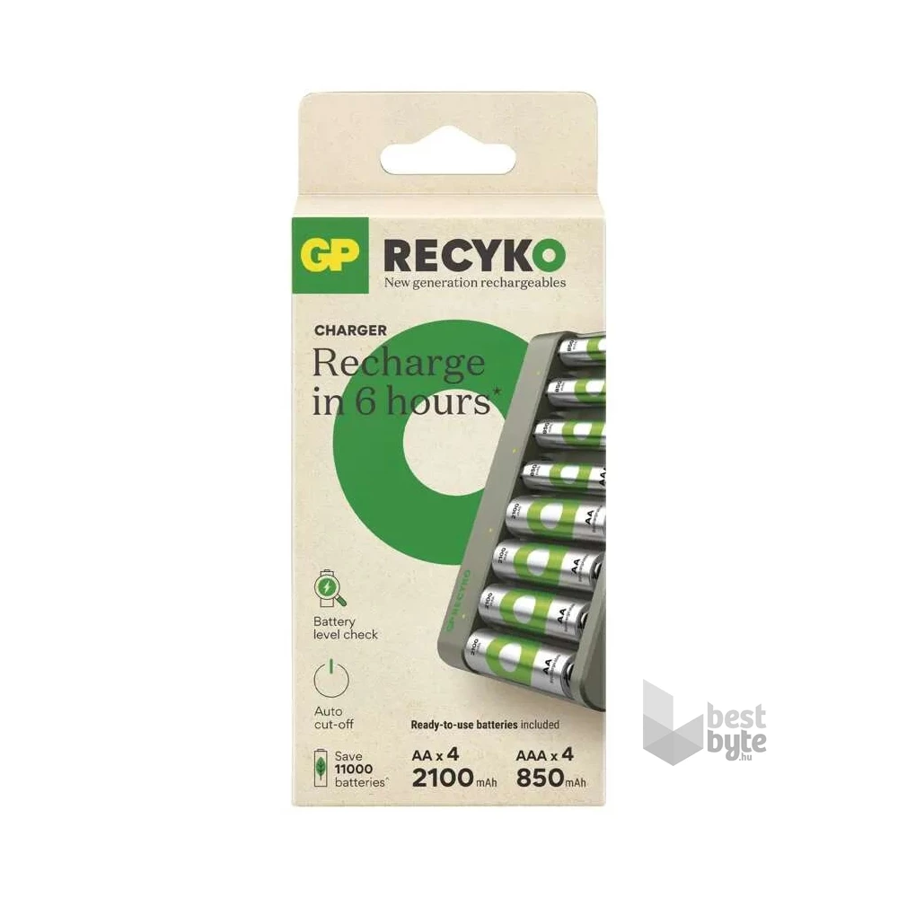 GP B50829  Eco E821 + 4×AA 2100 + 4×AAA 850 akkumulátor töltő