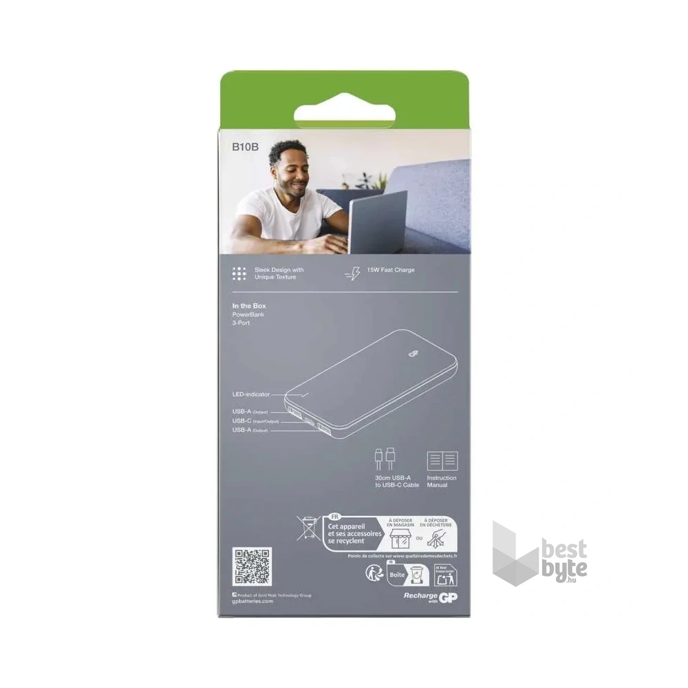 GP B+ Series, 10 000 mAh, 15 W, bézs powerbank