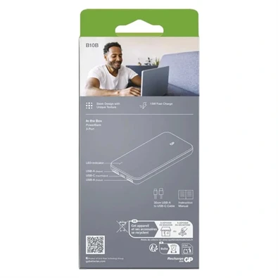 GP B+ Series, 10 000 mAh, 15 W, bézs powerbank