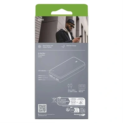 GP B+ Series, 20 000 mAh, 15 W, fekete powerbank
