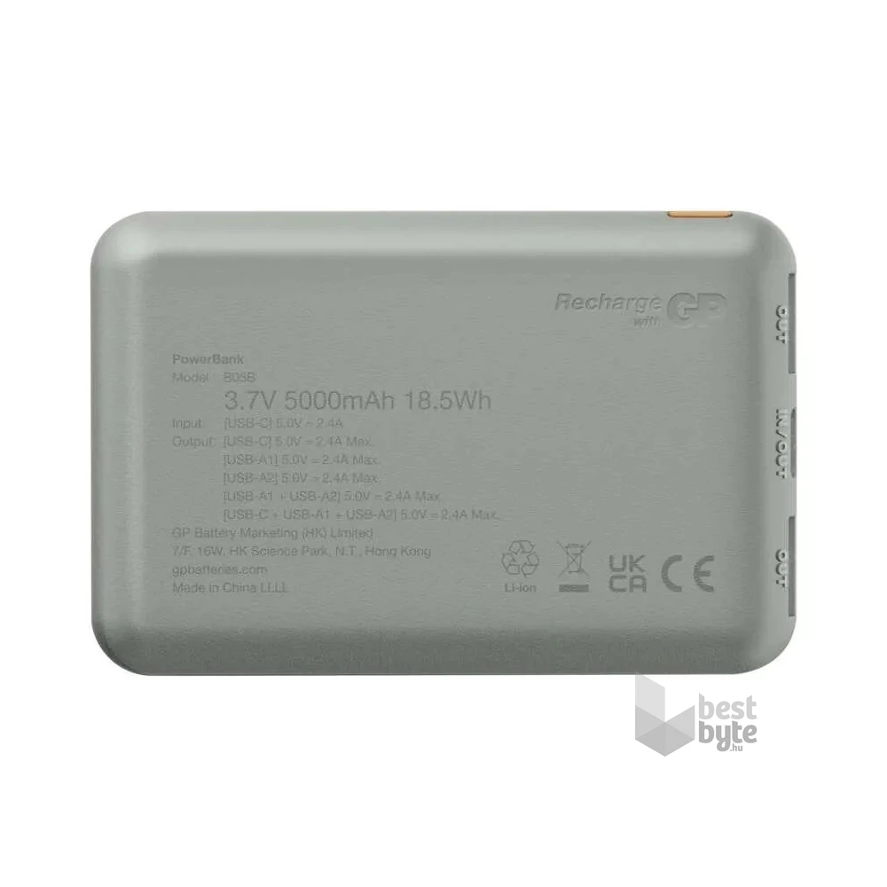 GP B+ Series, 5 000 mAh, 12 W, zöldesszürke powerbank