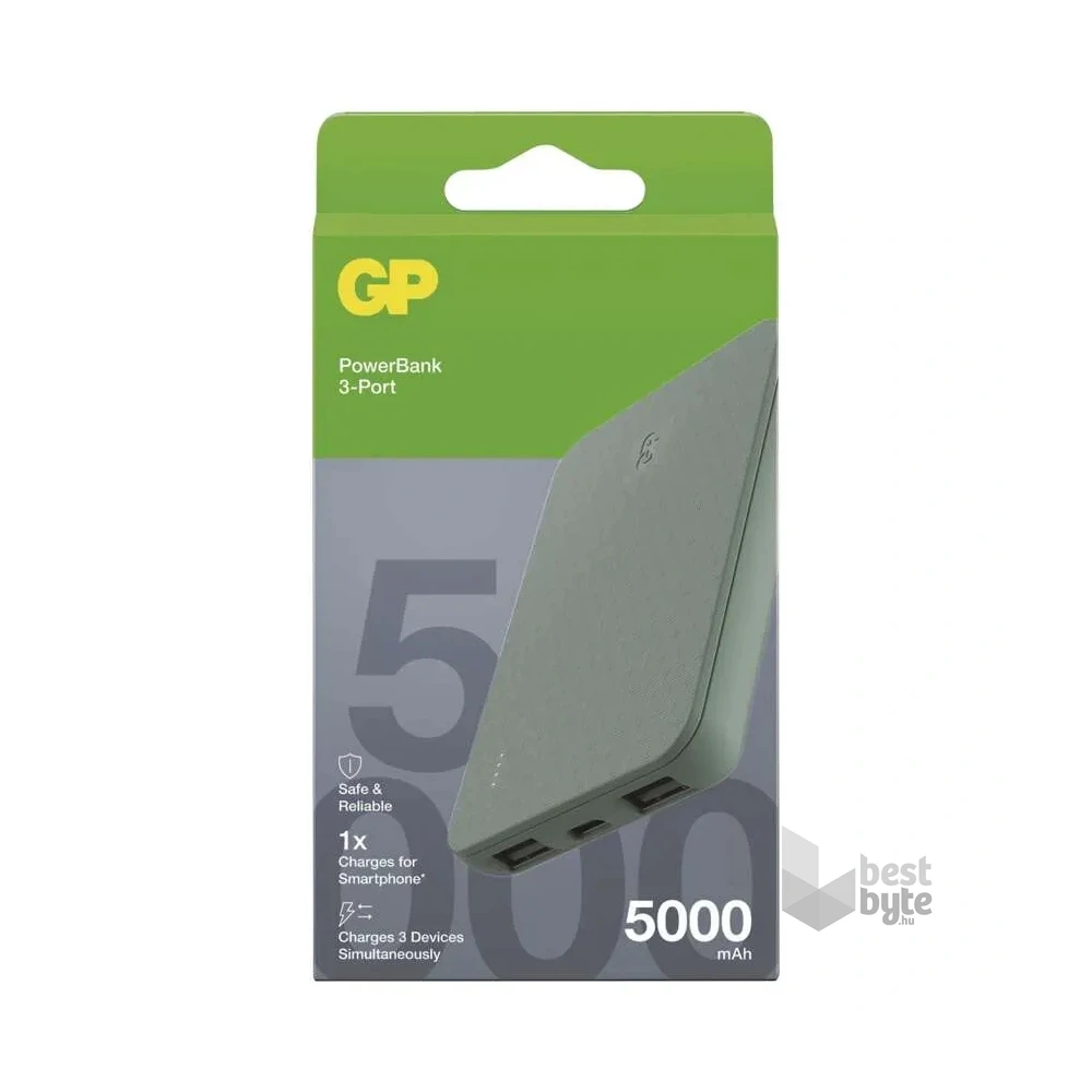 GP B+ Series, 5 000 mAh, 12 W, zöldesszürke powerbank