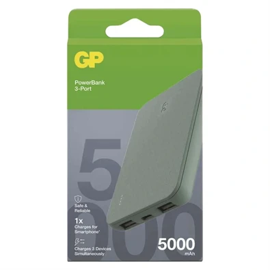 GP B+ Series, 5 000 mAh, 12 W, zöldesszürke powerbank