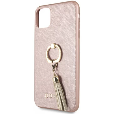 GUESS Saffiano iPhone 11 Pro gyűrűs kitámasztóval rózsaszín kemény tok
