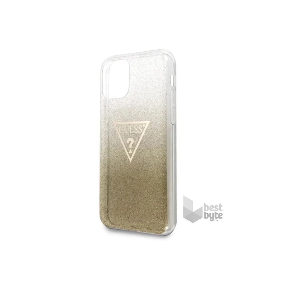 GUESS iPhone 11 Pro Max csillámos folyadékos háromszöges arany TPU tok
