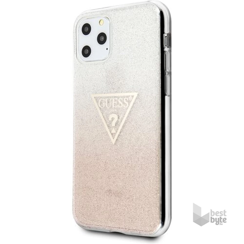 GUESS iPhone 11 Pro Max csillámos folyadékos háromszöges rózsaszín TPU tok