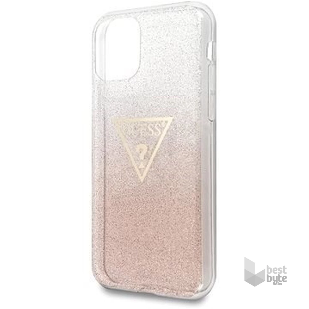 GUESS iPhone 11 Pro Max csillámos folyadékos háromszöges rózsaszín TPU tok