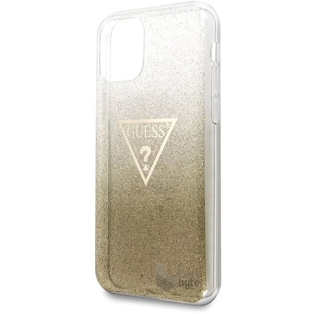 GUESS iPhone 11 Pro csillámos folyadékos háromszöges arany TPU tok