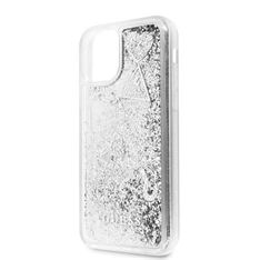 GUESS iPhone 11 csillámos folyadékos szíves ezüst kemény tok