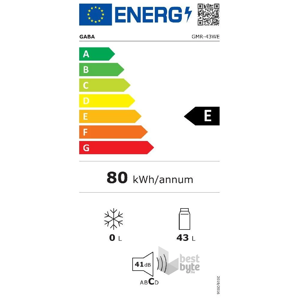 Gaba GMR-43WE 43 L egyajtós, Hűtő:43L, mini hűtőszekrény