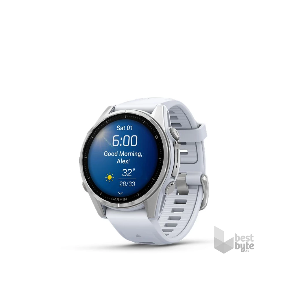 Garmin 010-02903-00 fenix 8 AMOLED (43mm) fehér szilikon pántos ezüst okosóra
