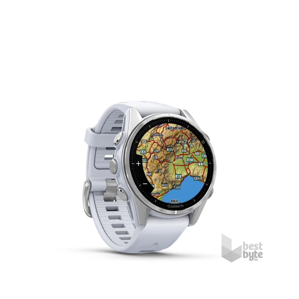 Garmin 010-02903-00 fenix 8 AMOLED (43mm) fehér szilikon pántos ezüst okosóra
