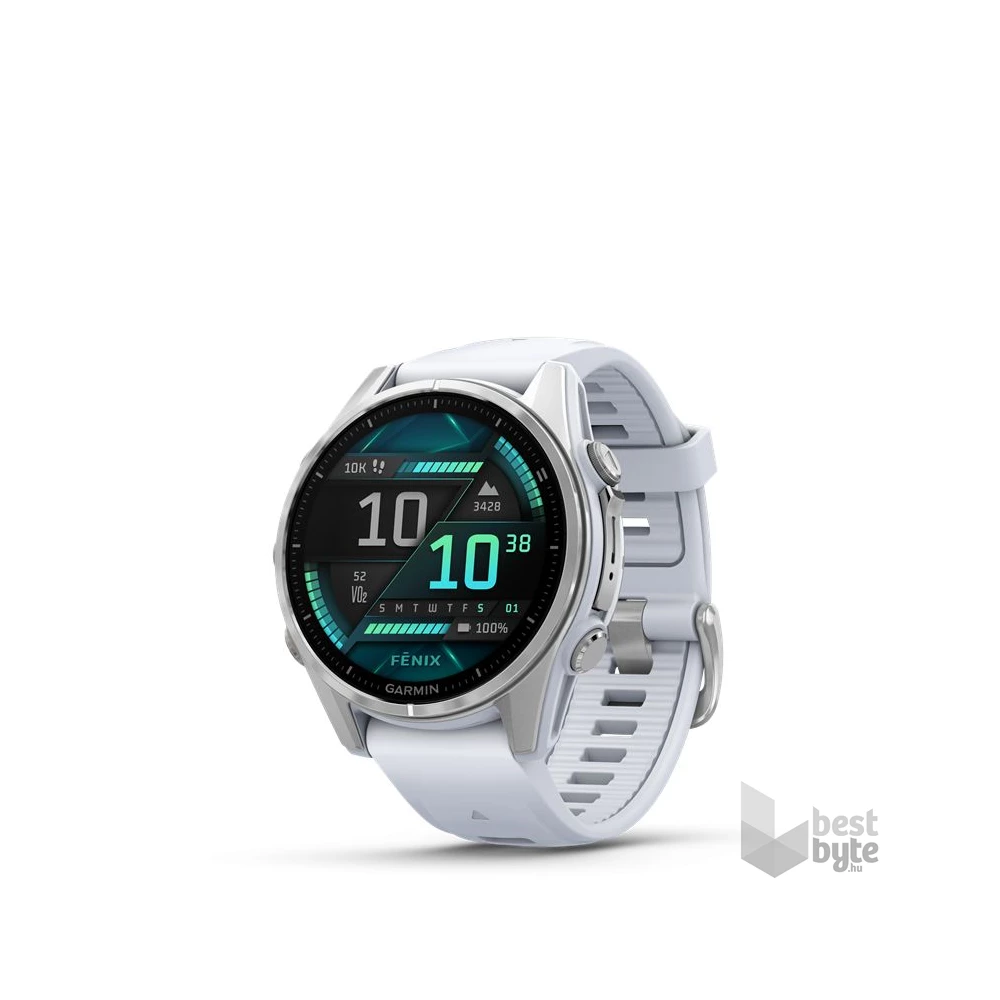 Garmin 010-02903-00 fenix 8 AMOLED (43mm) fehér szilikon pántos ezüst okosóra