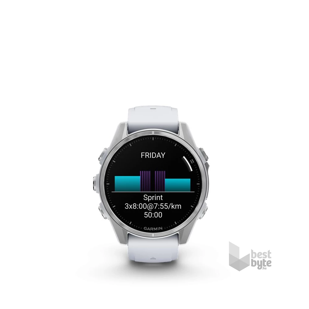 Garmin 010-02903-00 fenix 8 AMOLED (43mm) fehér szilikon pántos ezüst okosóra
