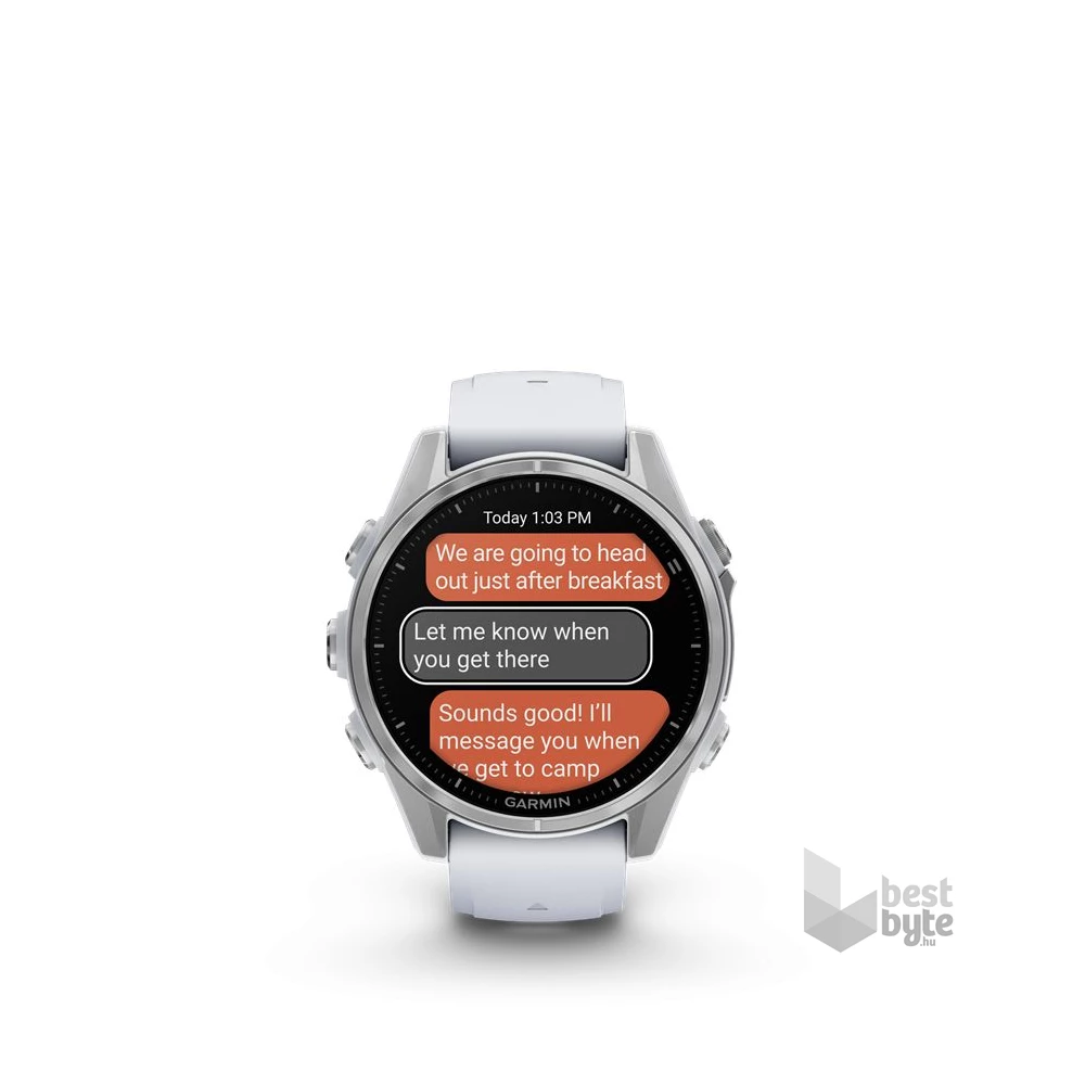 Garmin 010-02903-00 fenix 8 AMOLED (43mm) fehér szilikon pántos ezüst okosóra