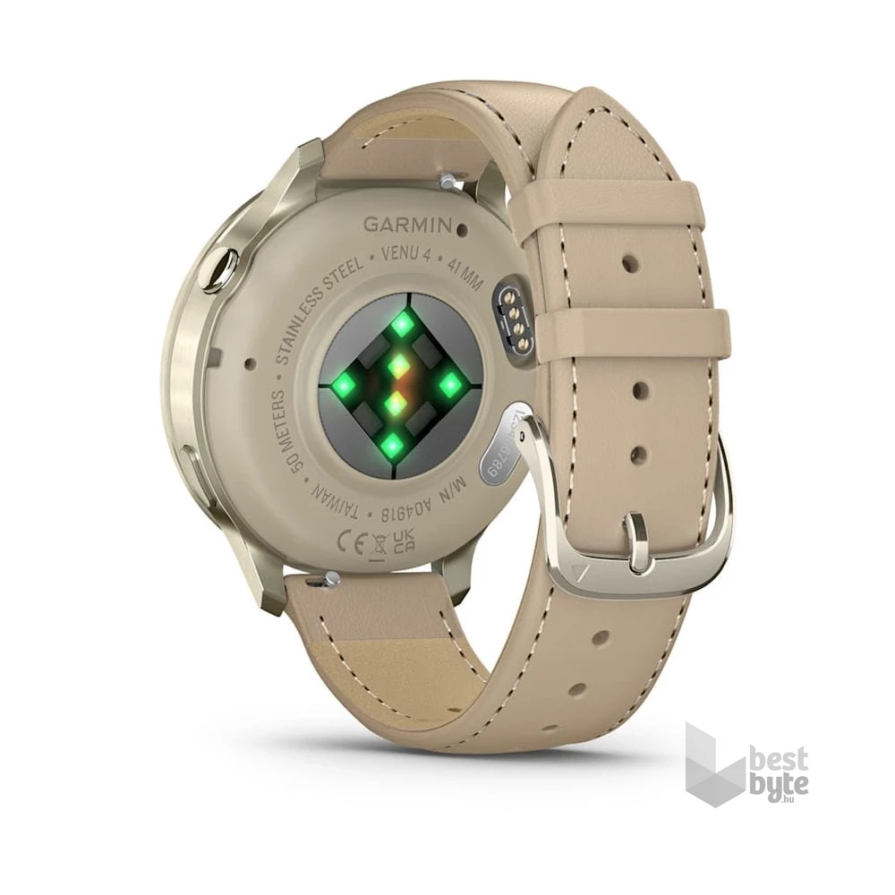 Garmin 010-03013-03 Venu 4 (41mm) csontszínű szilikon és homokszínű bőrszíjjal arany okosóra