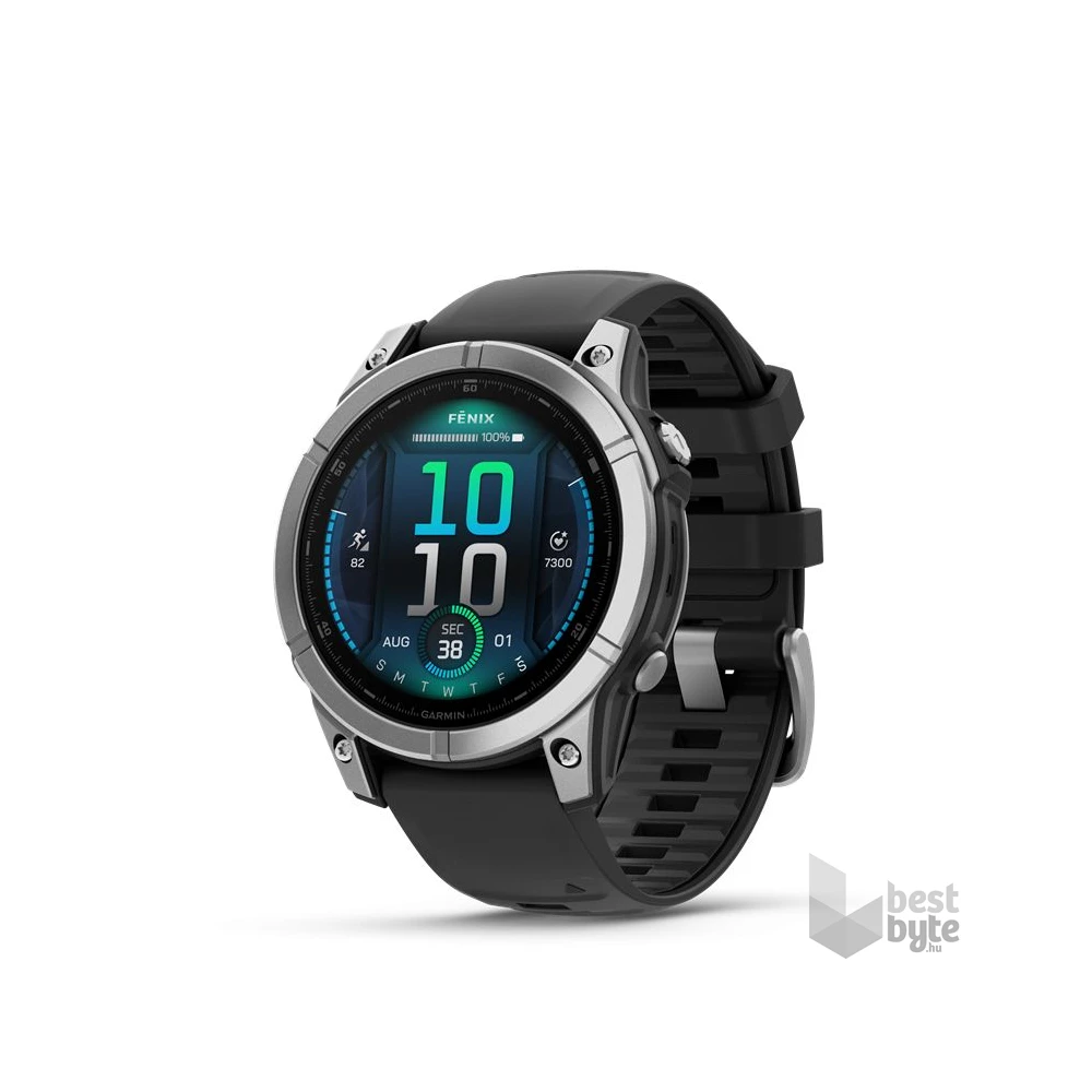 Garmin 010-03025-00 fenix E AMOLED (47mm) fekete szilikon pántos ezüst okosóra