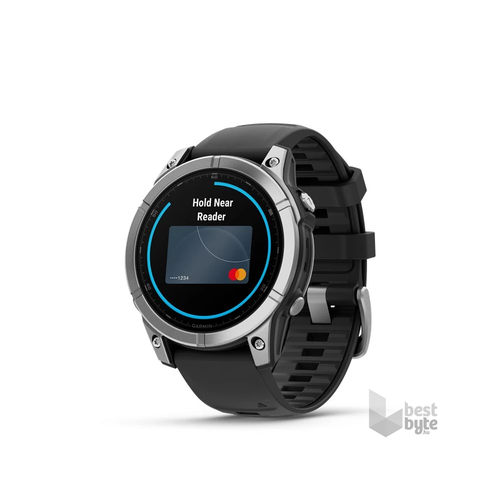Garmin 010-03025-00 fenix E AMOLED (47mm) fekete szilikon pántos ezüst okosóra
