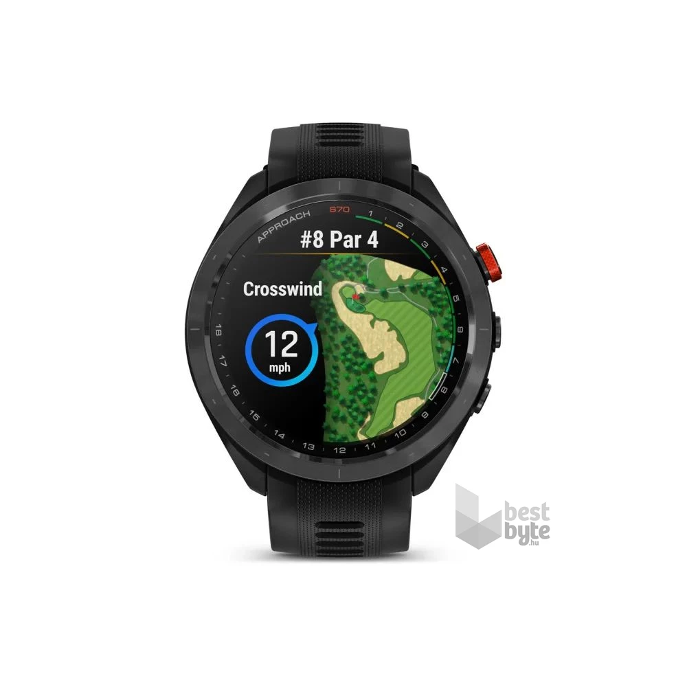 Garmin Approach S70 (47mm) fekete kerámia fekete szilikon szíjjal (ED) okosóra