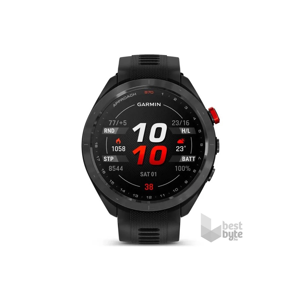 Garmin Approach S70 (47mm) fekete kerámia fekete szilikon szíjjal (ED) okosóra