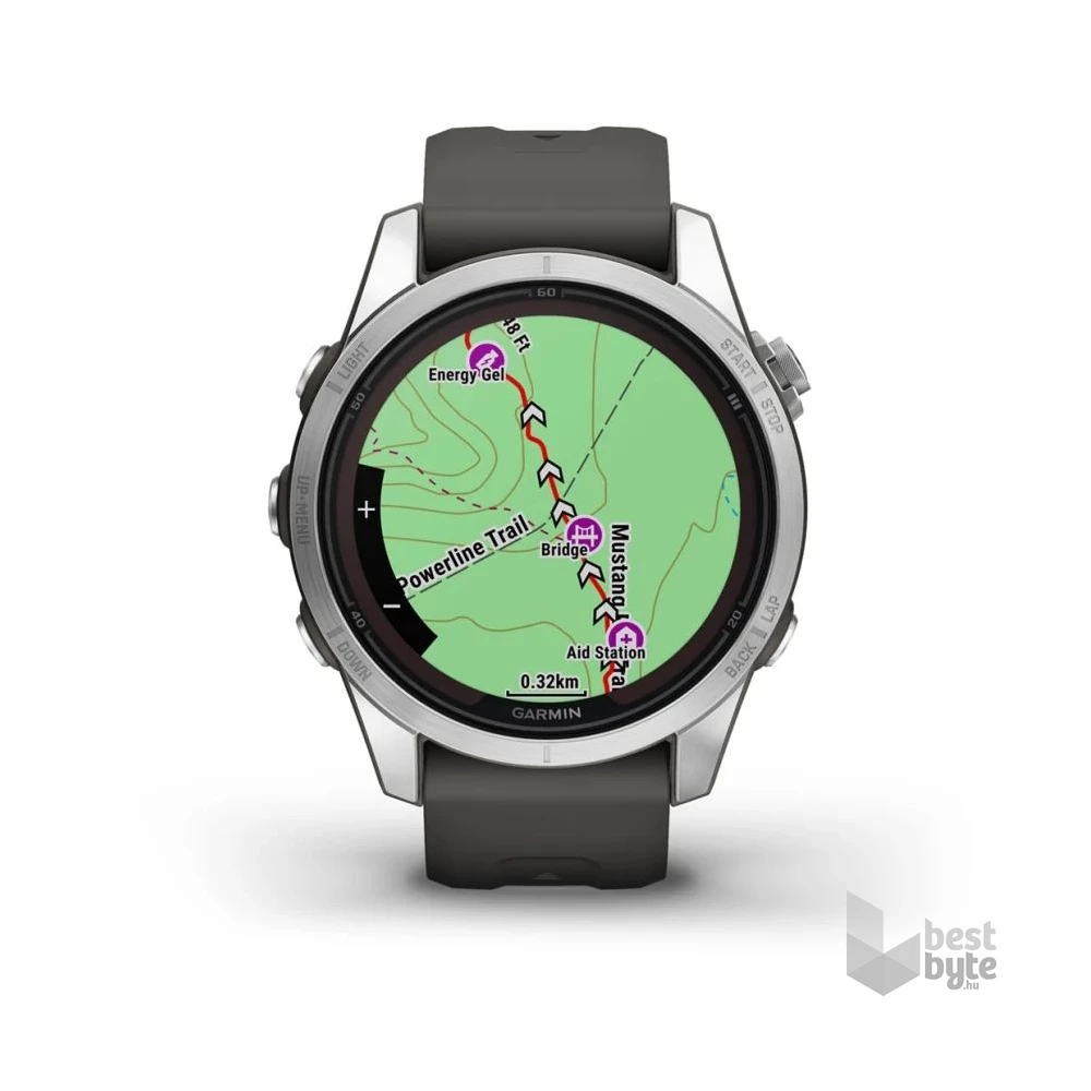 Garmin Fenix 7S Pro Solar, ezüst, grafitszürke szilikon szíjjal okosóra