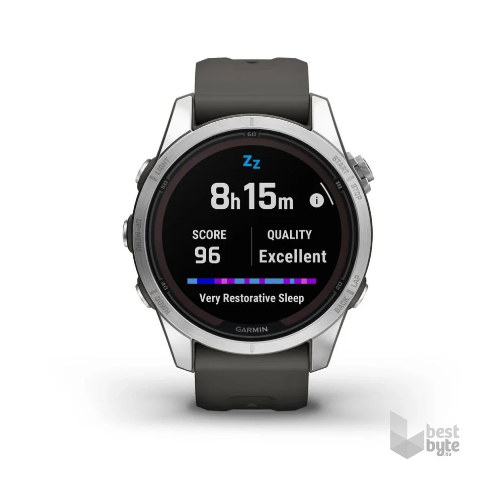 Garmin Fenix 7S Pro Solar, ezüst, grafitszürke szilikon szíjjal okosóra