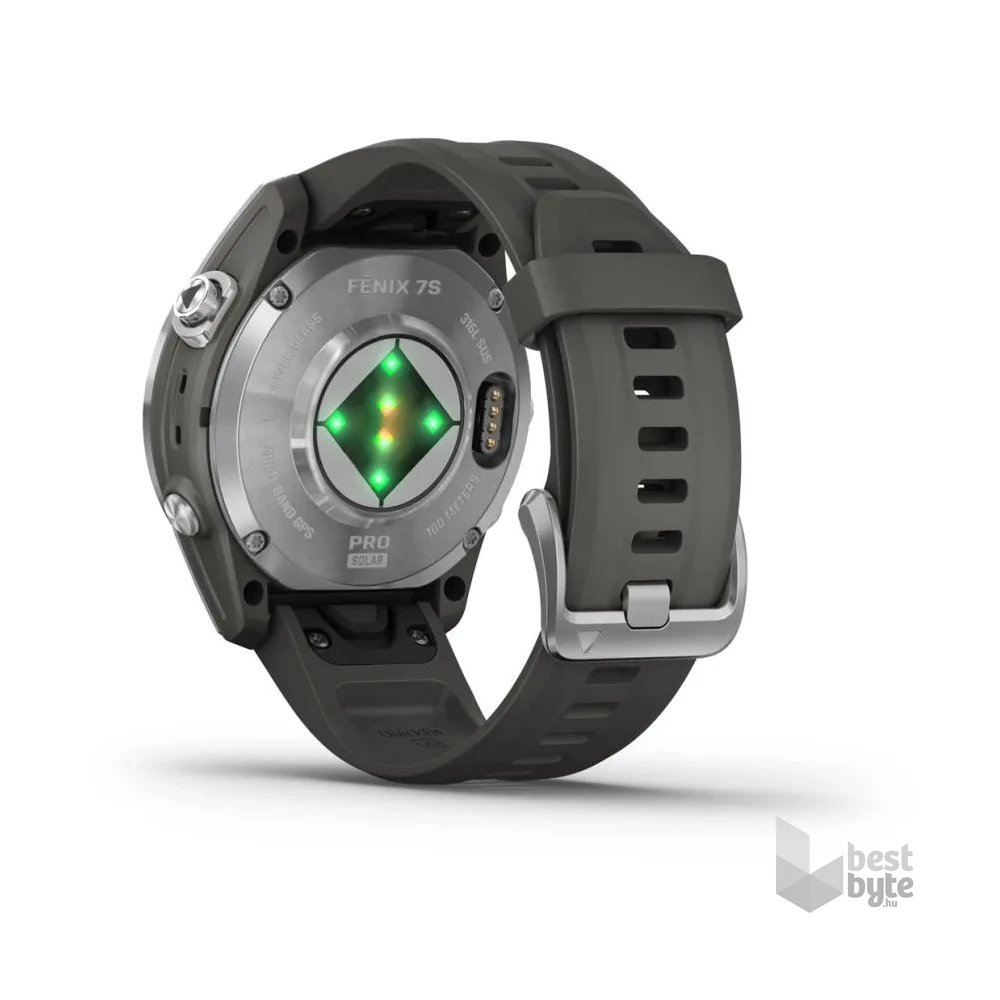Garmin Fenix 7S Pro Solar, ezüst, grafitszürke szilikon szíjjal okosóra