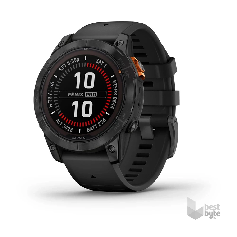 Garmin Fenix 7 Pro Solar, szürke, fekete szilikon szíjjal okosóra