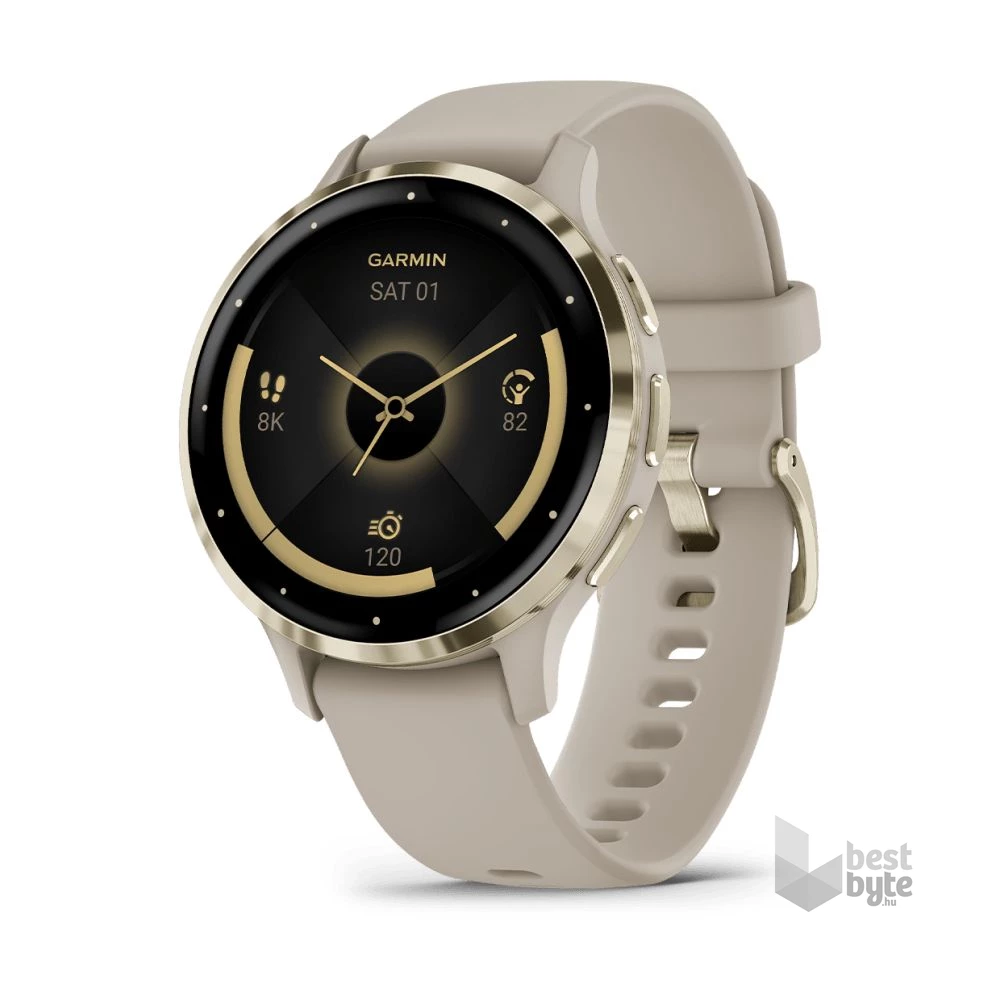 Garmin Venu 3S francia szürke-krémarany, szilikon szíjjal okosóra