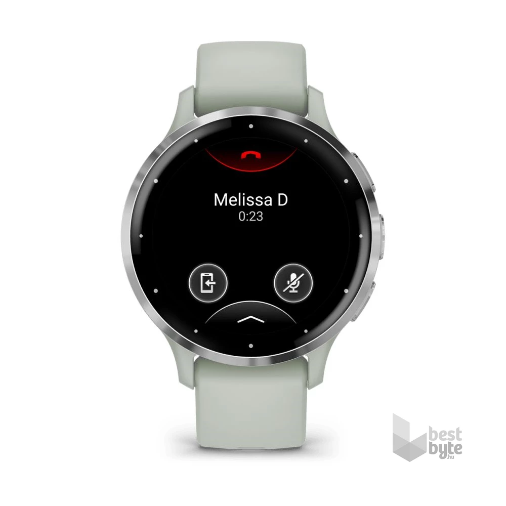 Garmin Venu 3S zsálya, ezüst kerettel, szilikon szíjjal okosóra