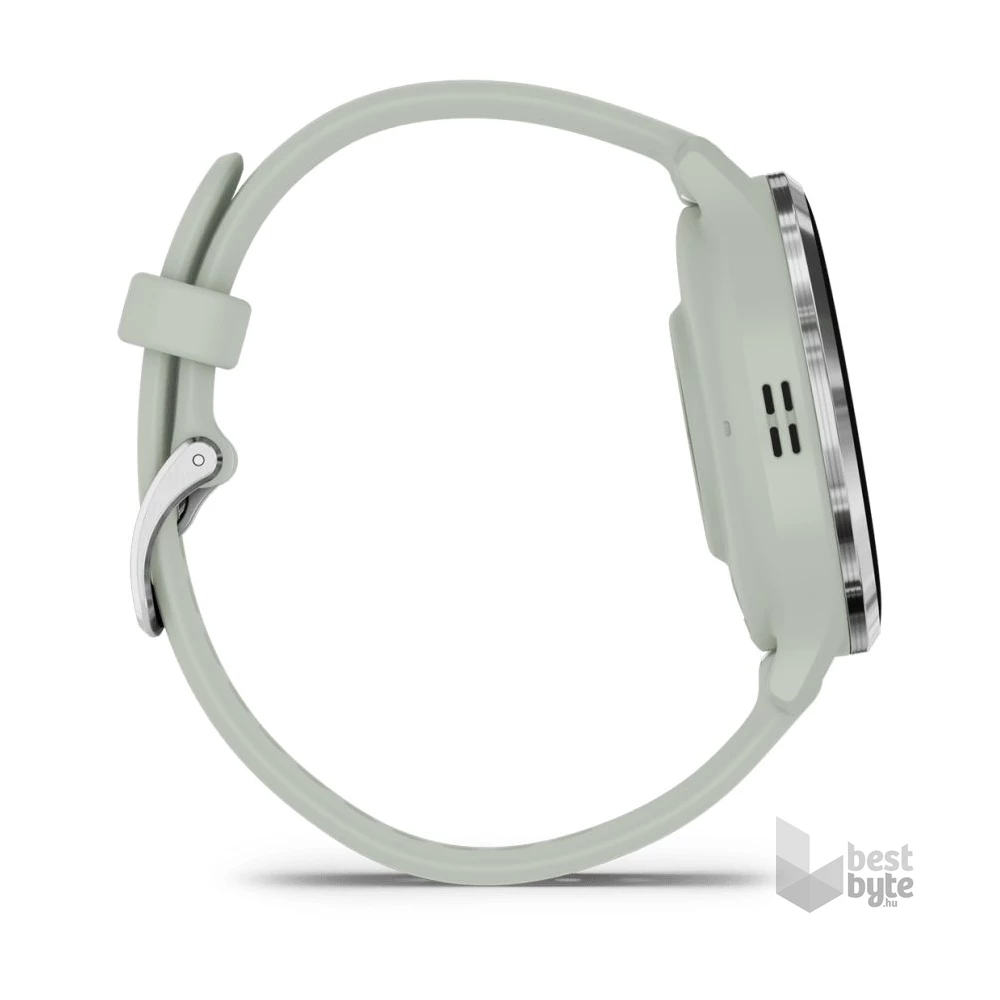 Garmin Venu 3S zsálya, ezüst kerettel, szilikon szíjjal okosóra