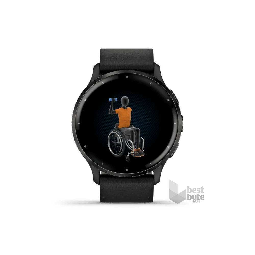 Garmin Venu 3 fekete, fekete kerettel, bőr és szilikon szíjjal okosóra