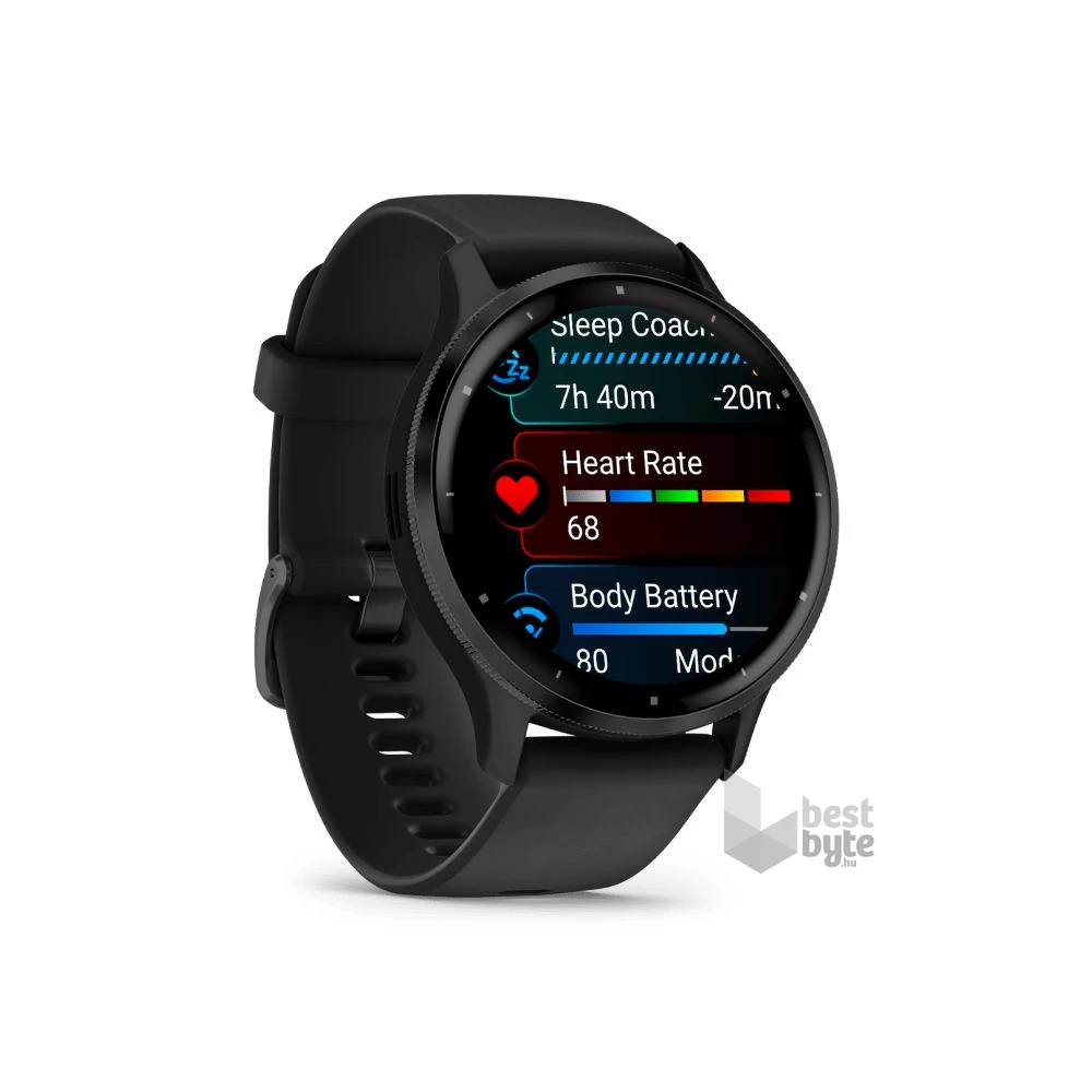 Garmin Venu 3 fekete, fekete kerettel, szilikon szíjjal okosóra