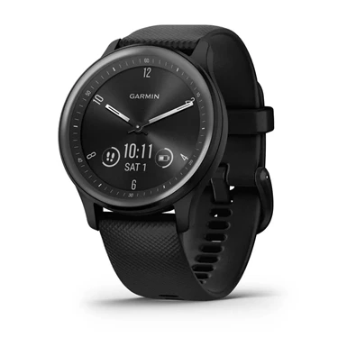 Garmin vívomove Sport fekete szilikon szíjjal szürke órakerettel okosóra