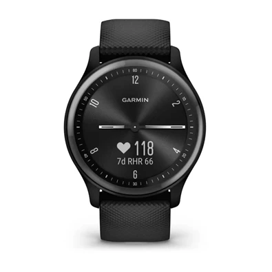 Garmin vívomove Sport fekete szilikon szíjjal szürke órakerettel okosóra