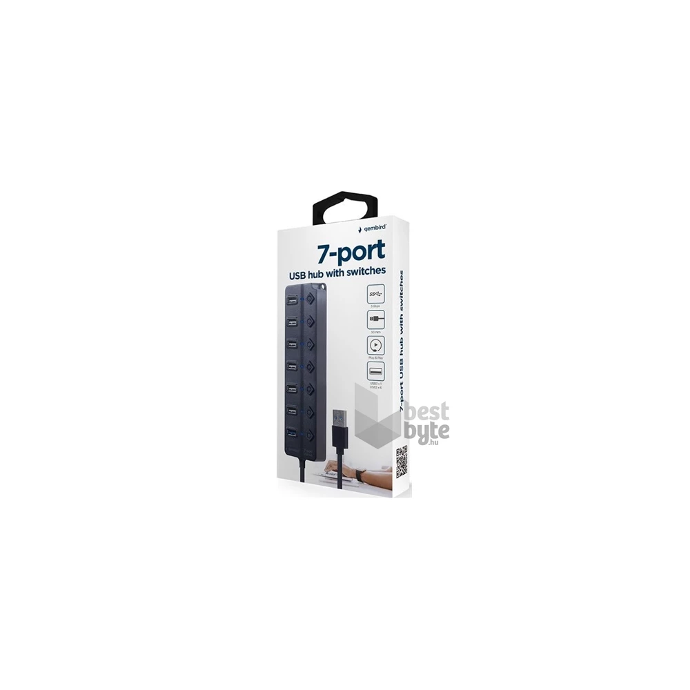 Gembird UHB-U3P1U2P6P-01 7-portos fekete USB3.0 HUB