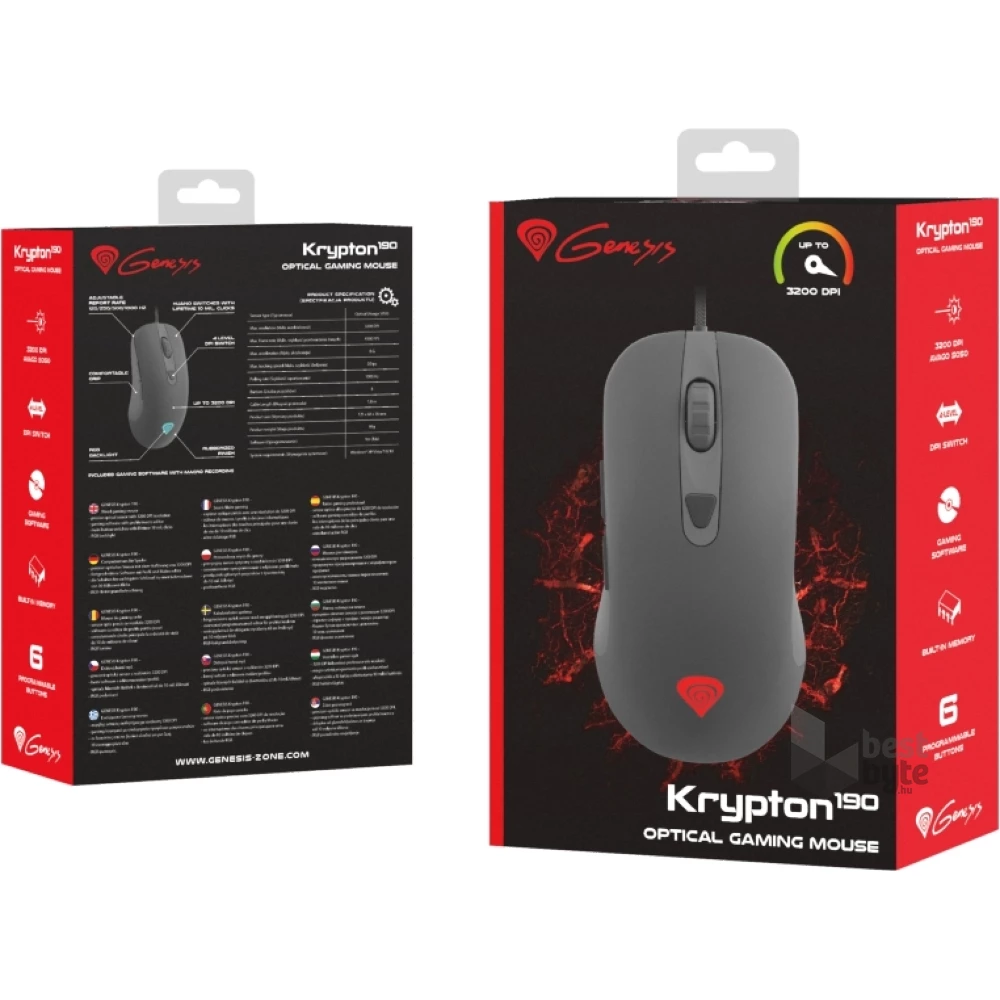 Genesis Krypton 190 3200DPI fekete optikai gamer egér