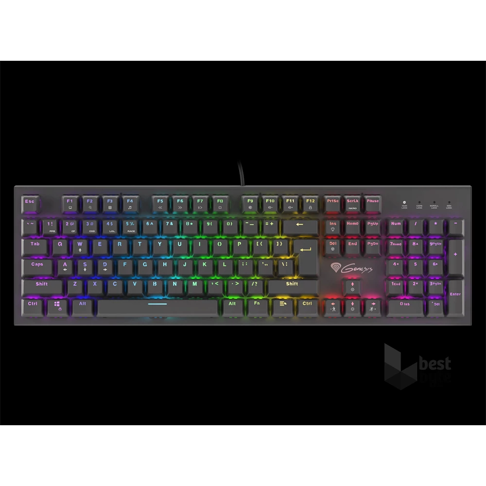 Genesis NKG-0945 Thor 300 TKL mechanikus gaming billentyűzet, US, zöld világítással, Blue switch