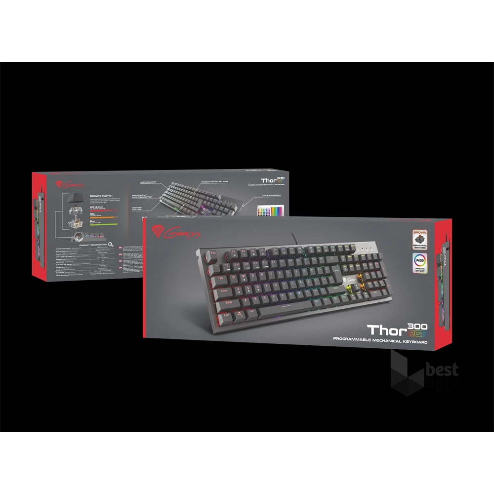 Genesis NKG-0945 Thor 300 TKL mechanikus gaming billentyűzet, US, zöld világítással, Blue switch
