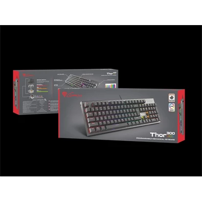 Genesis NKG-0945 Thor 300 TKL mechanikus gaming billentyűzet, US, zöld világítással, Blue switch
