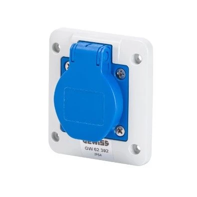 Gewiss GW62392 2P+E 16A 2P 230V műanyag kék egyenes csavaros IP54 csapófedéllel beépíthető ipari dugalj