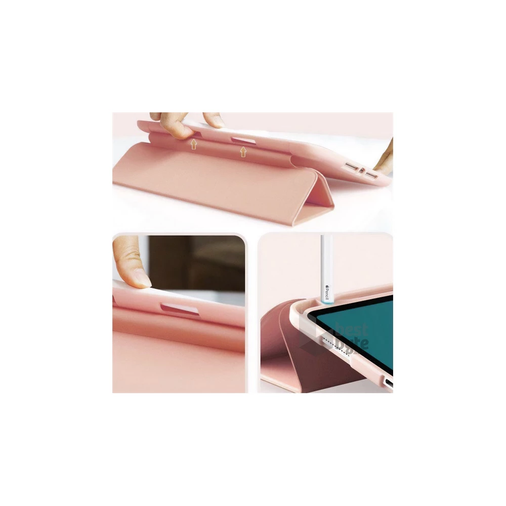 Gigapack GP-129273 iPad Air 11 (2024) / iPad Pro 11 (2018)/ iPad Air 2020 (Air 4) rózsaszín bőr hatású oldalra nyíló tok