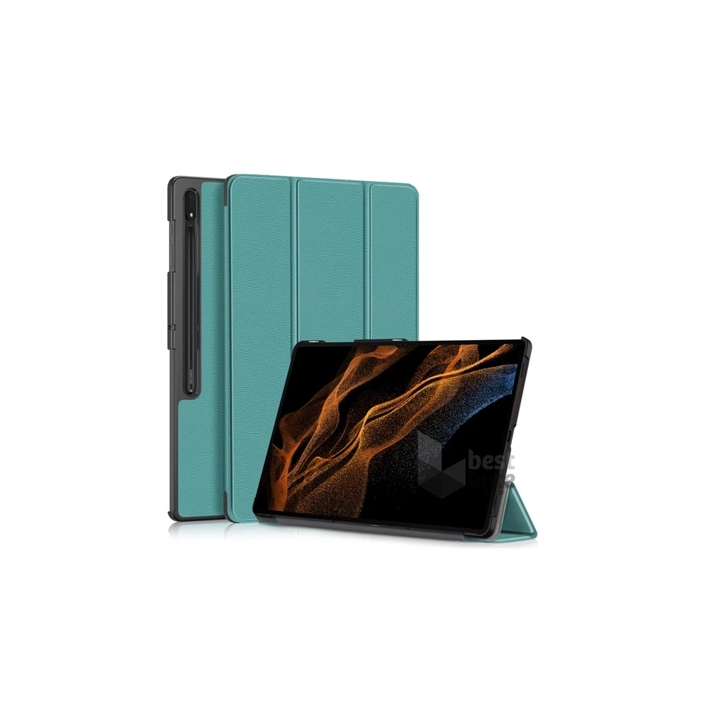 Gigapack GP-147030 Samsung Galaxy Tab S9 Ultra LTE (SM-X916)/WIFI (SM-X910) sötétzöld bőr hatású oldalra nyíló tok