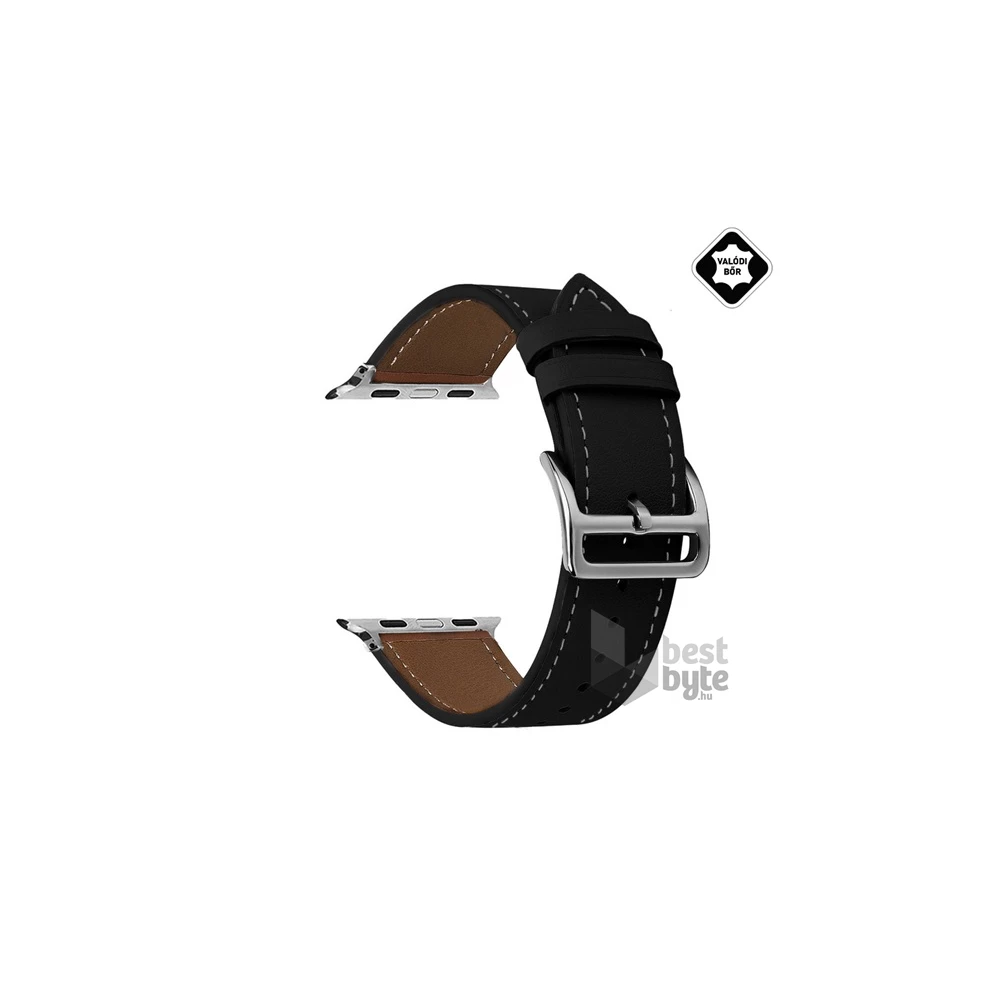 Gigapack GP-163473 Watch Series 10 42mm / 5 40mm / 4 40mm fekete bőr óraszíj