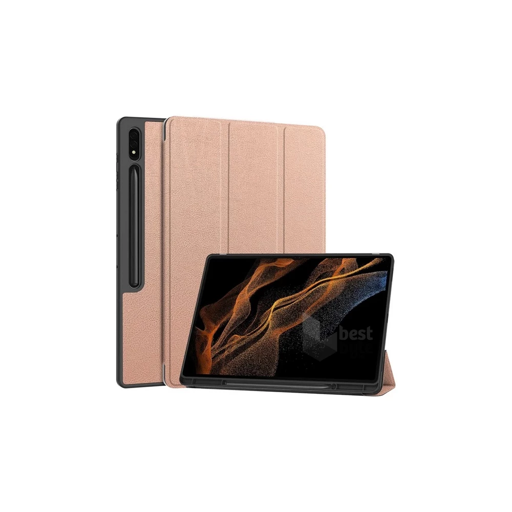 Gigapack GP-163648 Galaxy Tab S9 Ultra LTE / WIFI / S8 Ultra LTE rózsaarany bőr hatású oldalra nyíló tok