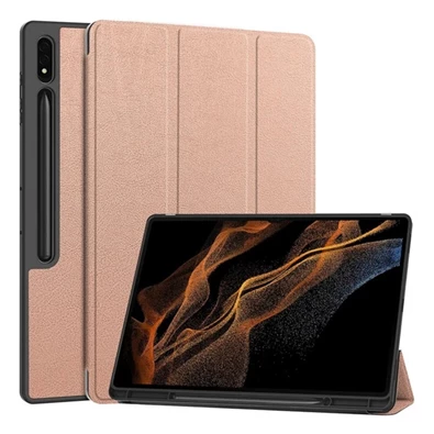 Gigapack GP-163648 Galaxy Tab S9 Ultra LTE / WIFI / S8 Ultra LTE rózsaarany bőr hatású oldalra nyíló tok