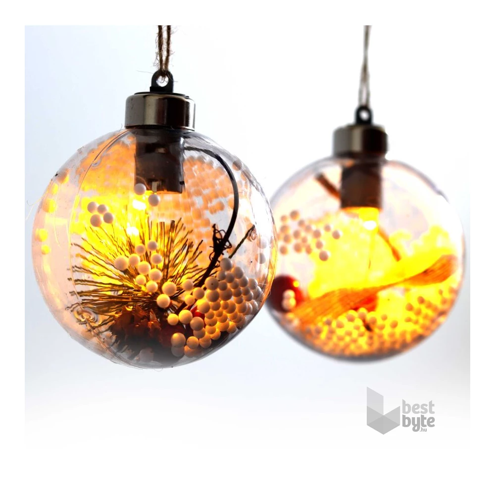 Gömb alakú /E/ 8cm meleg fehér műanyag-akril LED-es fénydekoráció