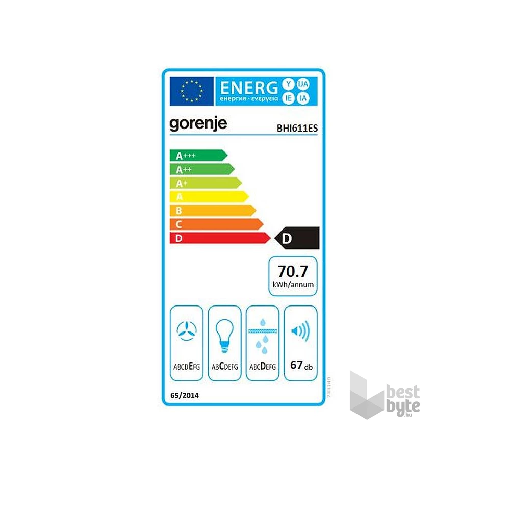 Gorenje BHI611ES inox, aláépíthető, álkürtős, méret:53,4 cm, zajszint:67 dB, páraelszívó