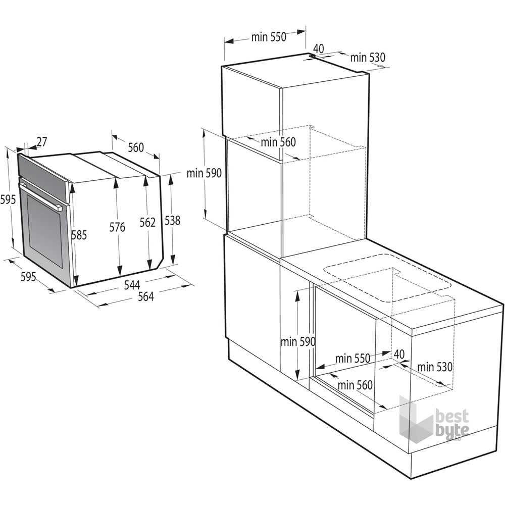 Gorenje BO6717E03BG fekete, beépíthető, sütőtér: 77L, grill, légkeverés, hidrolitikus, sütő